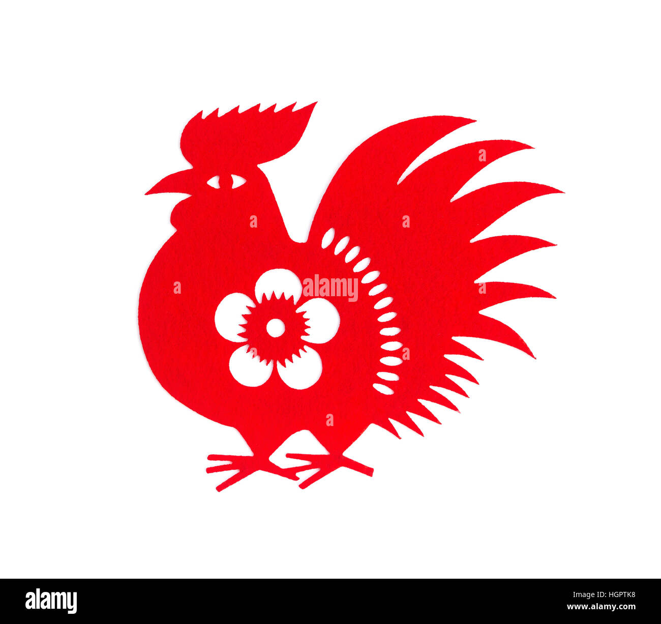Piatto rosso di carta tagliato sul bianco come un simbolo del nuovo anno cinese della Rooster 2017 Foto Stock