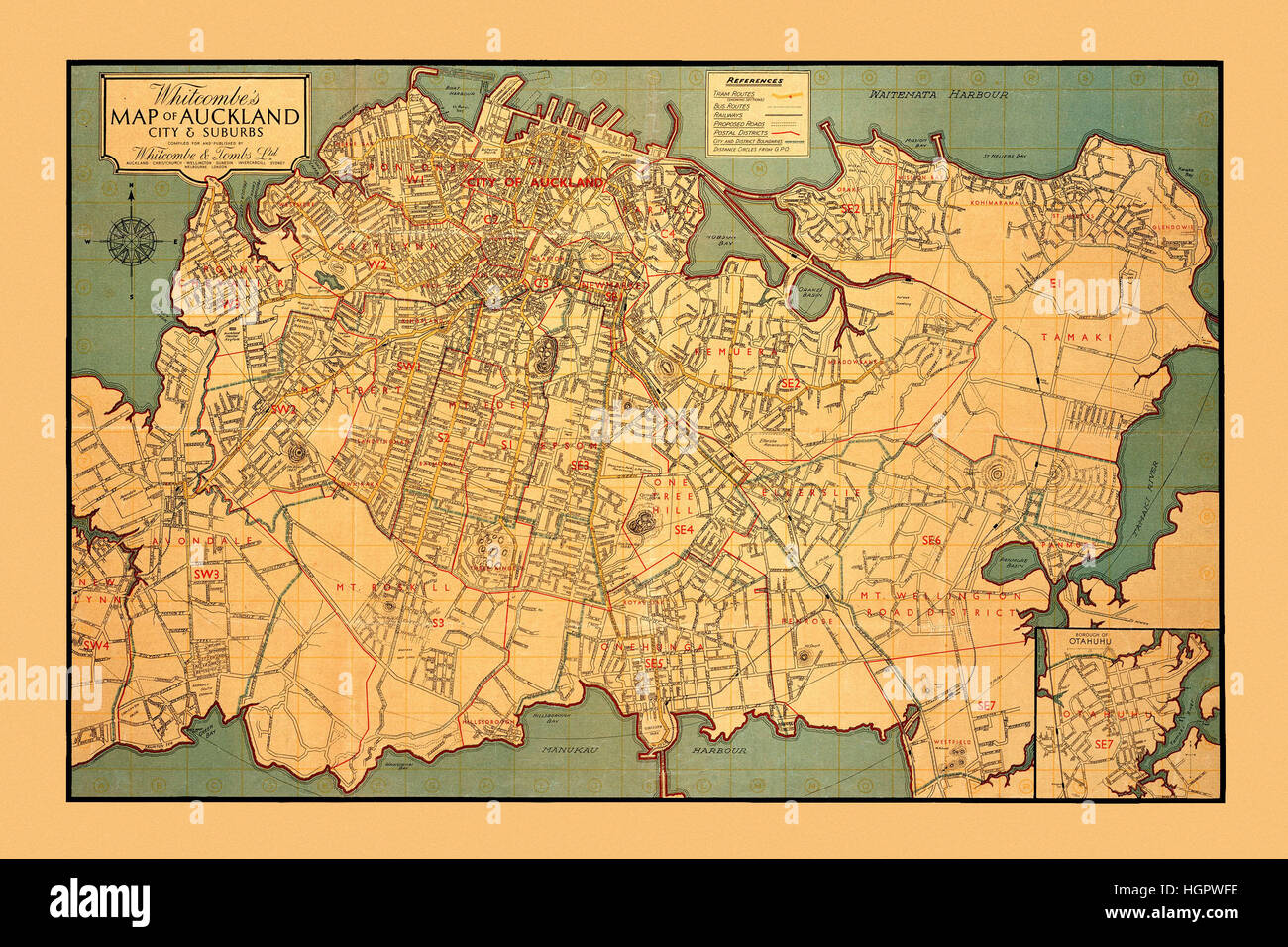 Mappa di Auckland 1935 Foto Stock