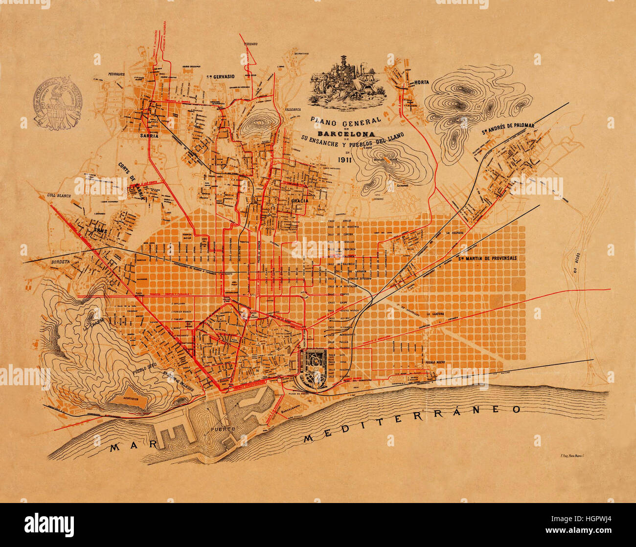 Mappa di Barcellona 1700 Foto Stock