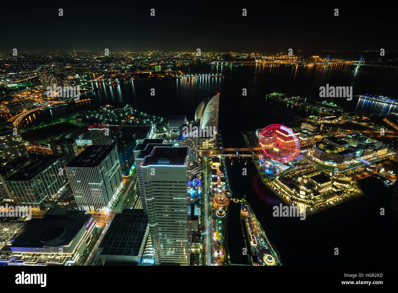 Nightview di Minato Mirai di Yokohama City a Kanagawa, Giappone. Foto Stock