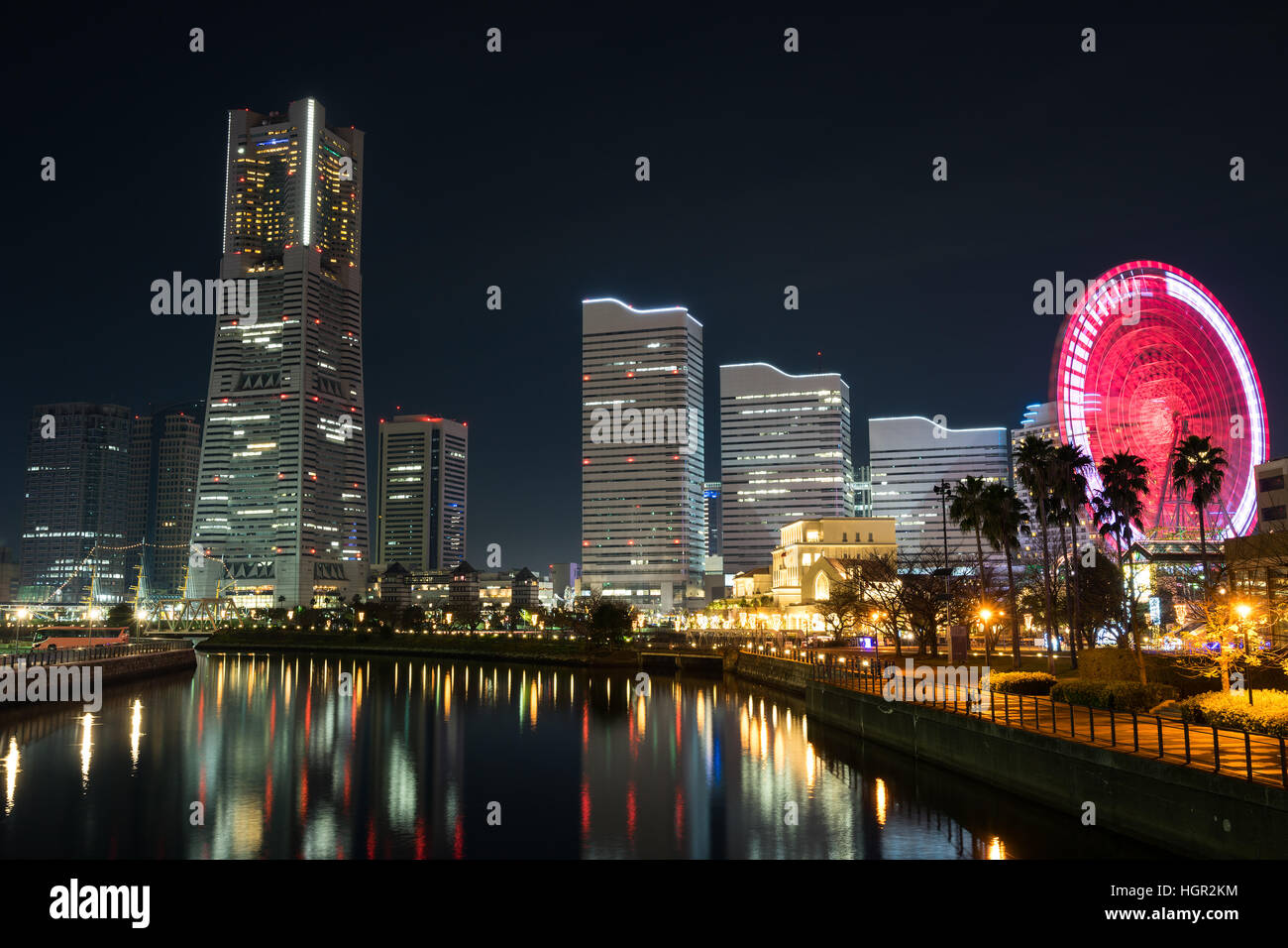 Nightview di Minato Mirai di Yokohama City a Kanagawa, Giappone. Foto Stock
