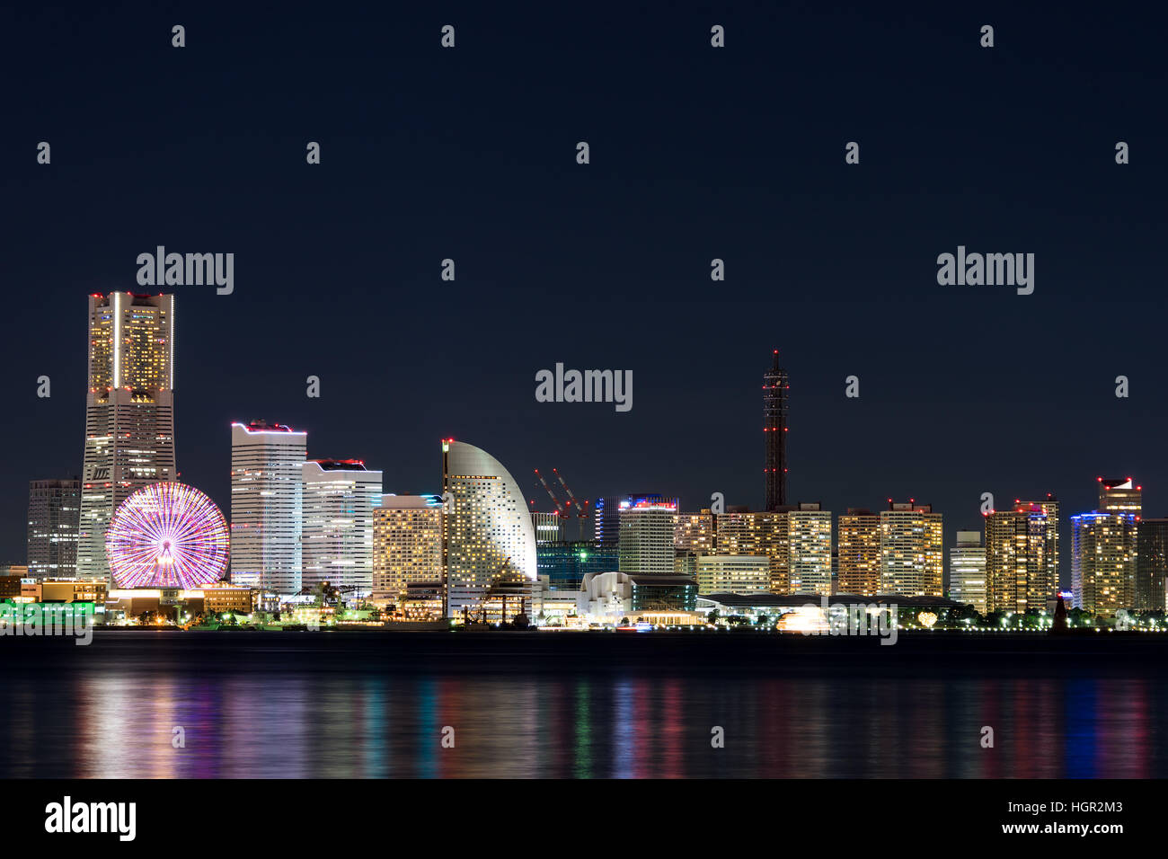 Nightview di Minato Mirai di Yokohama City a Kanagawa, Giappone. Foto Stock