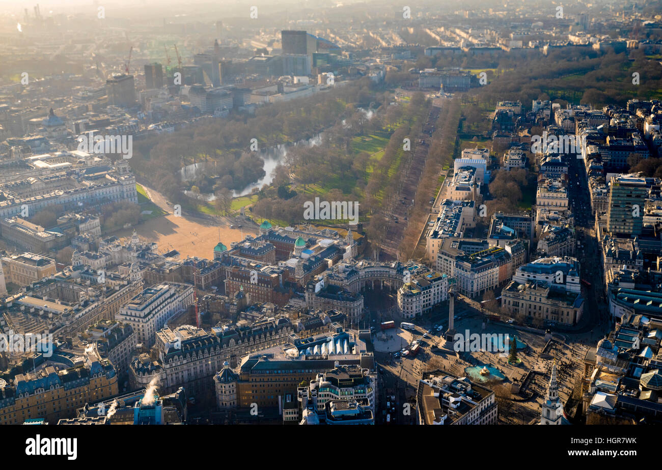 Vista aerea da Trafalgar Square a Buckingham Palace. Foto Stock