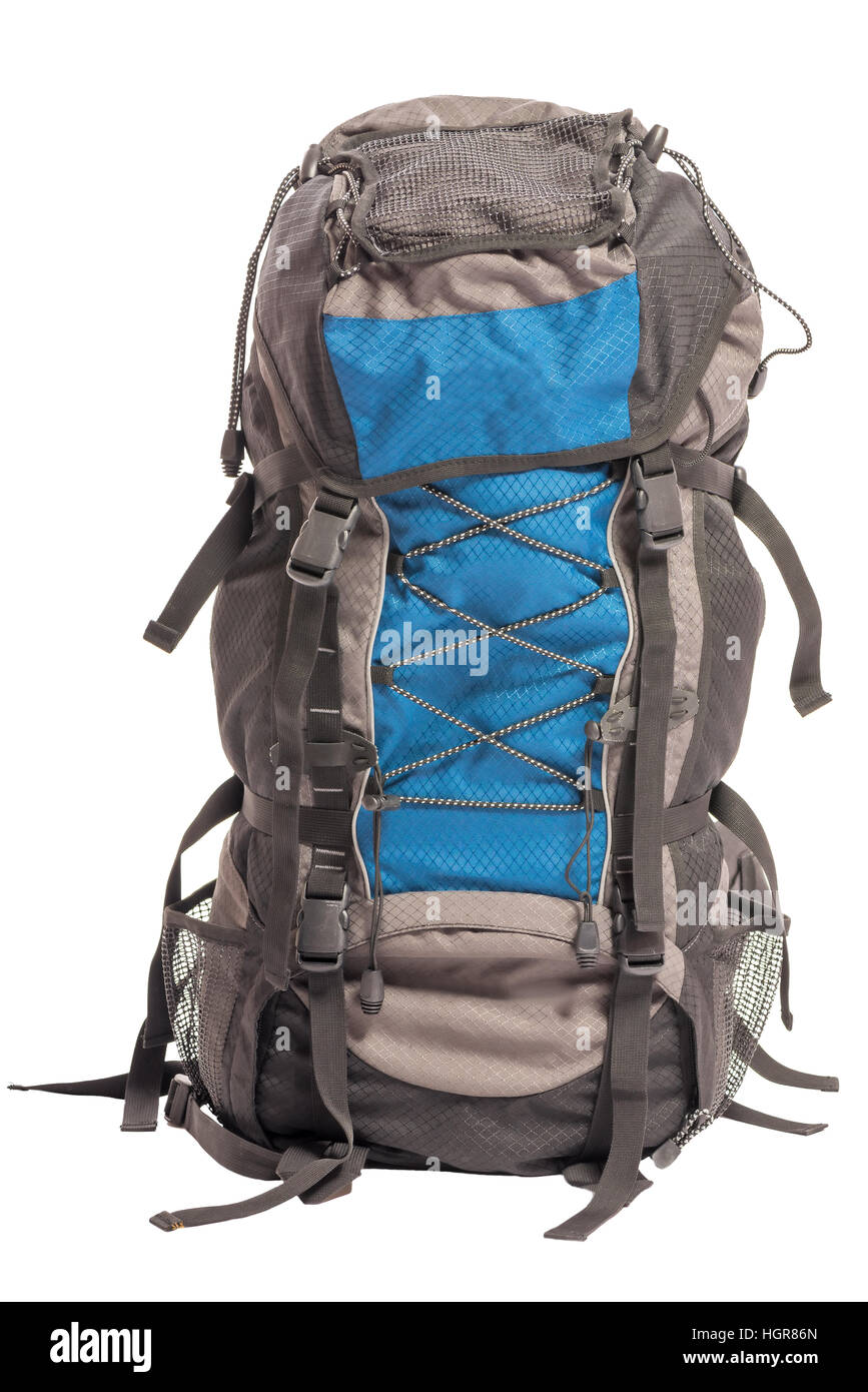Riempito grande zaino per escursioni di trekking isolato Foto Stock