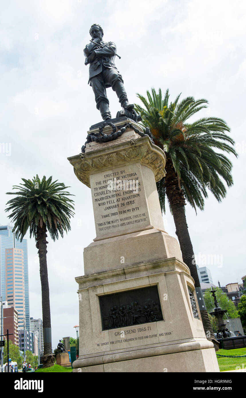 Statua del Generale Charles Gordon a Gordon della Riserva nel CBD di Melbourne, Victoria Australia Foto Stock