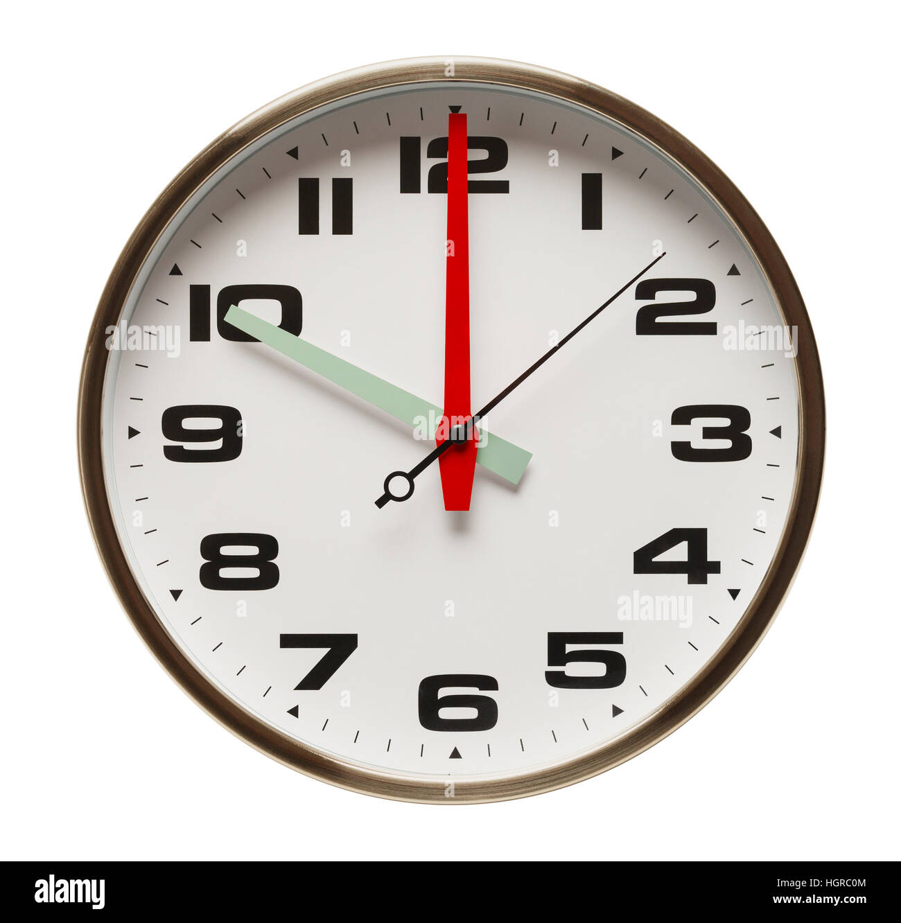 Manopola rotonda Orologio da parete isolata su sfondo bianco. Foto Stock