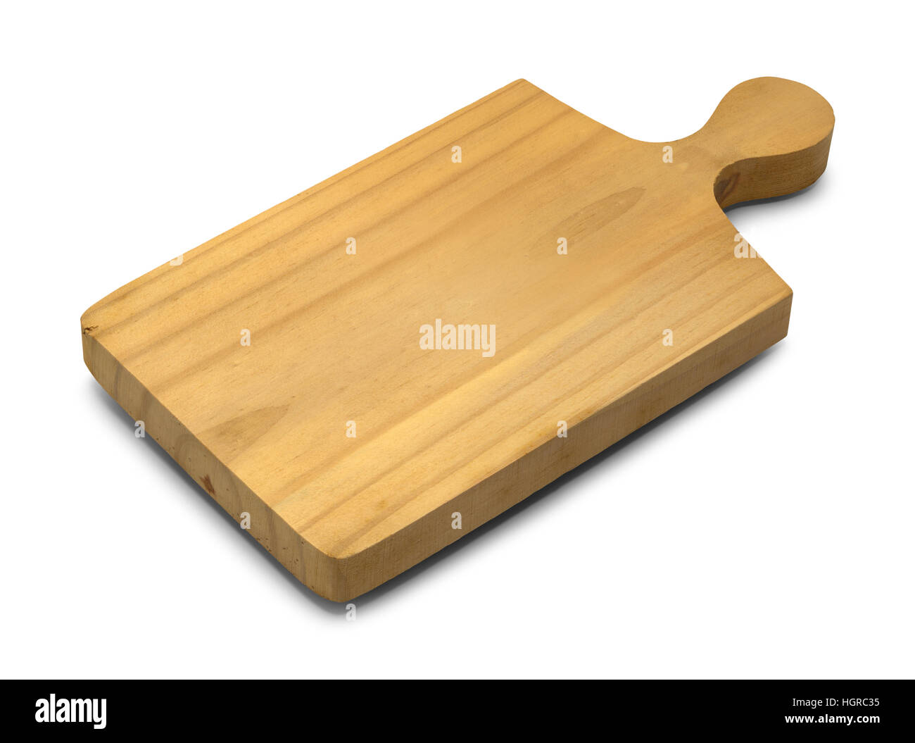 Manico legno Tagliere isolati su sfondo bianco. Foto Stock