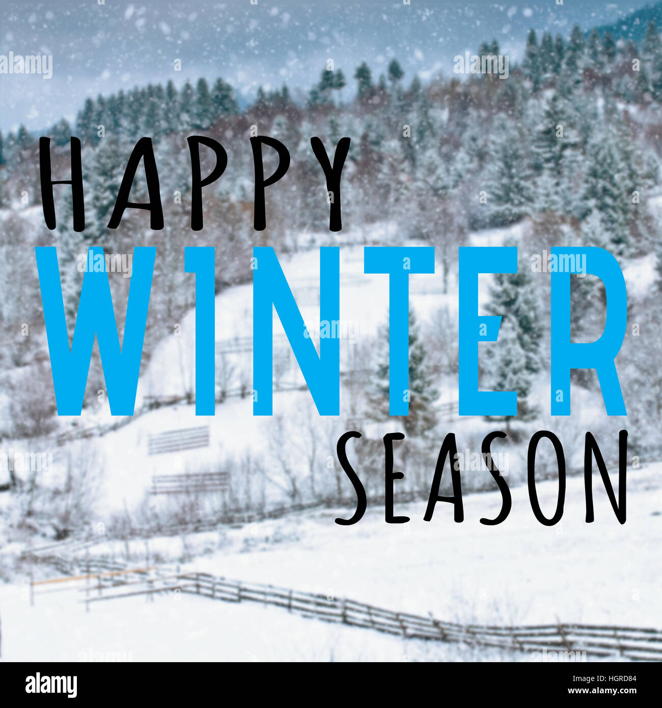 Felice stagione invernale preventivo su sfondo sfocato con la neve Foto Stock