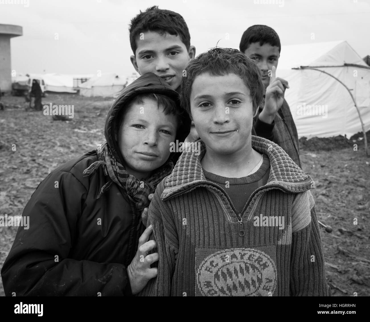 Azaz, Siria - 29 gennaio 2014. Siro Refugee Camp vicino al villaggio di Azaz 60 chilometri da Aleppo in Siria vicino al confine con la Turchia in Kilis. Foto Stock