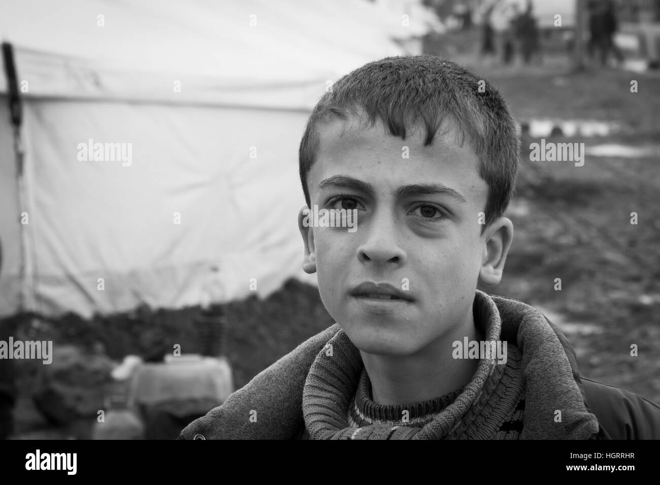 Azaz, Siria - 29 gennaio 2014. Siro Refugee Camp vicino al villaggio di Azaz 60 chilometri da Aleppo in Siria vicino al confine con la Turchia in Kilis. Foto Stock