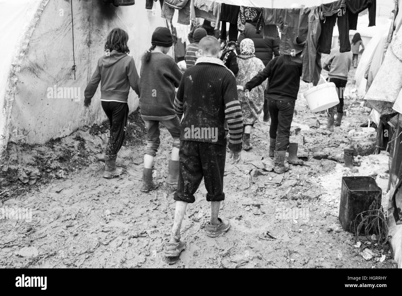 Azaz, Siria - 29 gennaio 2014. Siro Refugee Camp vicino al villaggio di Azaz 60 chilometri da Aleppo in Siria vicino al confine con la Turchia in Kilis. Foto Stock