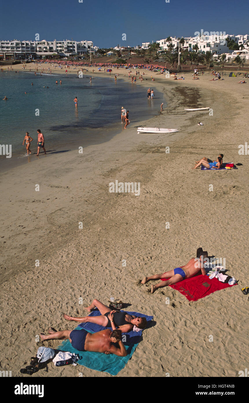 Playa de Las Cucharas, Costa Teguise, Lanzarote, Isole Canarie, Spagna Foto Stock