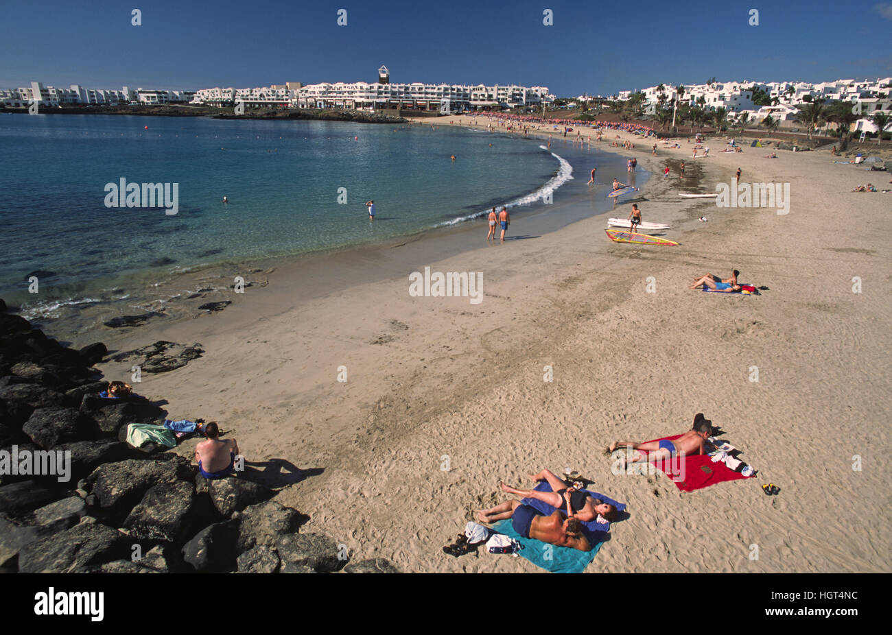 Playa de Las Cucharas, Costa Teguise, Lanzarote, Isole Canarie, Spagna Foto Stock