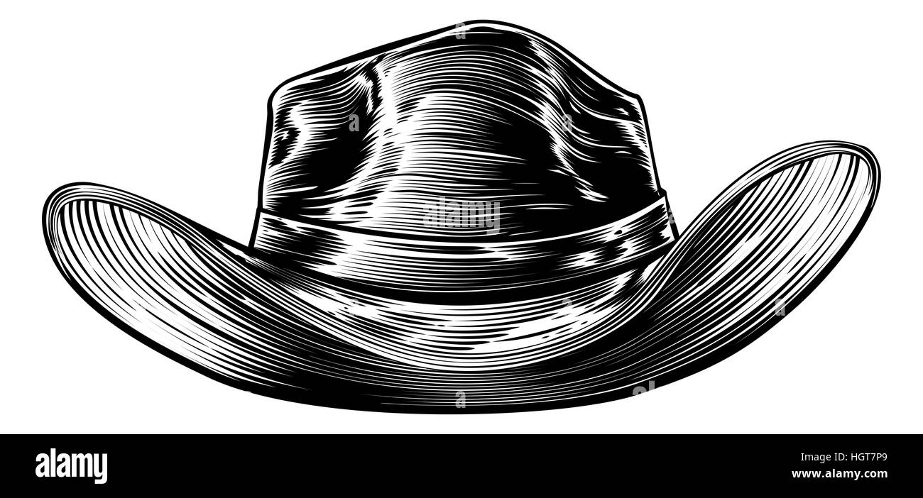 Il cappello da cowboy disegno in un vintage retrò xilografia incisione stile di incisione Foto Stock