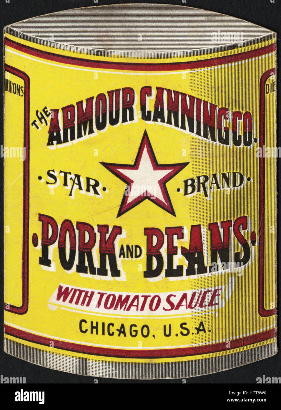 La corazza Canning Co. La carne di maiale e i fagioli con la salsa di pomodoro. Chicago, U. S. A. [back] - Il commercio di generi alimentari Card Foto Stock
