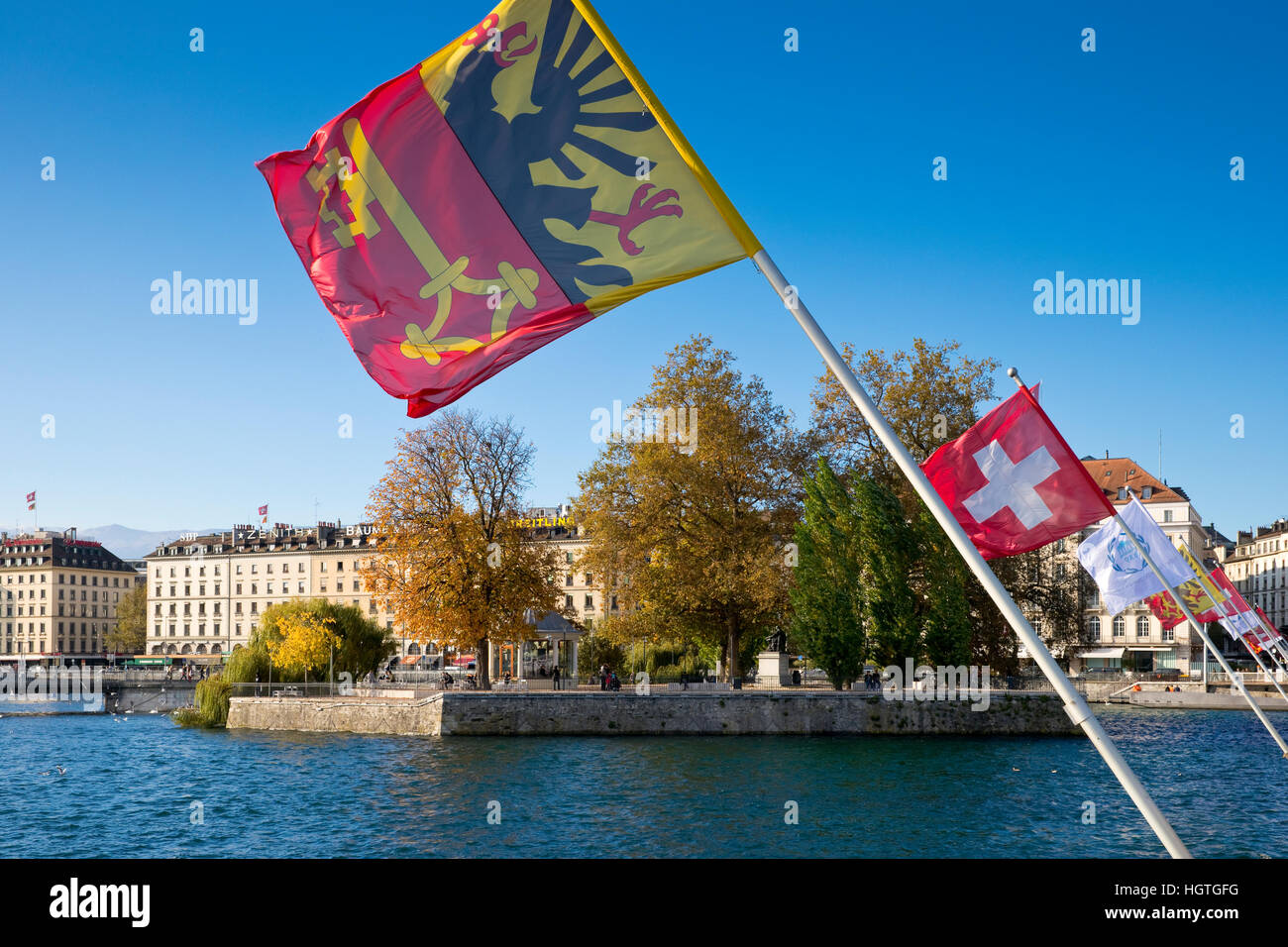 La confluenza del Rodano e l'Arve a Ginevra, Svizzera Foto Stock