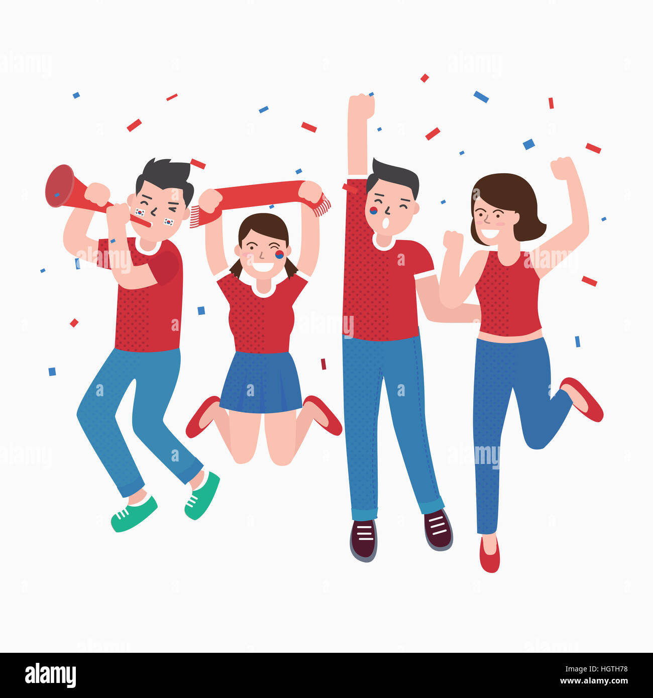 Sorridente cheerleaders coreano jumping Foto Stock