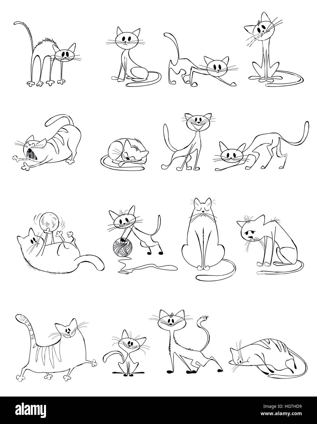 Illustrazione vettoriale di una divertente serie gatti Illustrazione Vettoriale