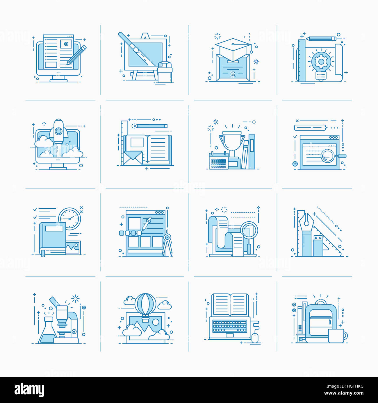 Set di linea diverse icone correlate all'istruzione Foto Stock