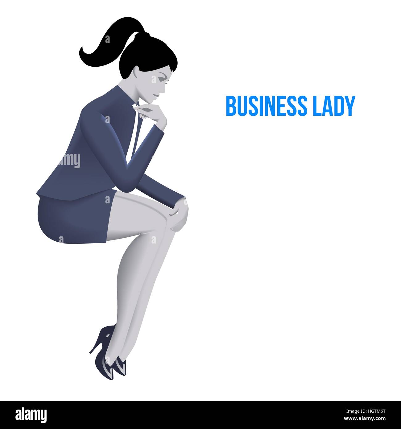 Business signora seduta modello di pensiero. Udienza pensieroso business lady in business suit isolati su sfondo bianco. Illustrazione Vettoriale. Uso come temp Illustrazione Vettoriale
