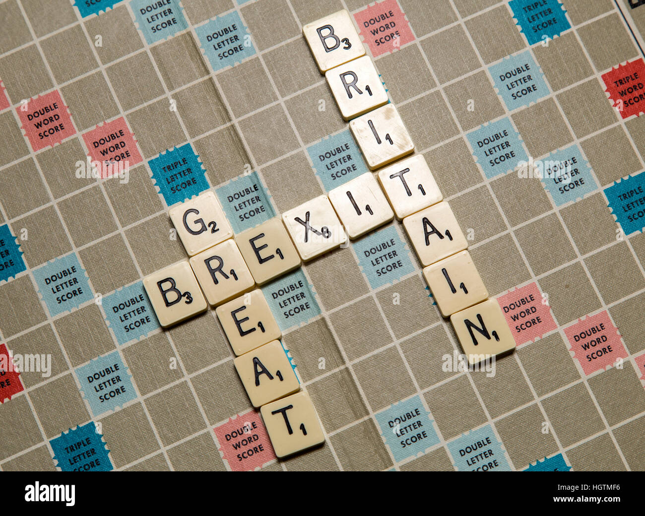 Lettere di Scrabble compitazione Brexit Gran Bretagna in lettere Foto Stock