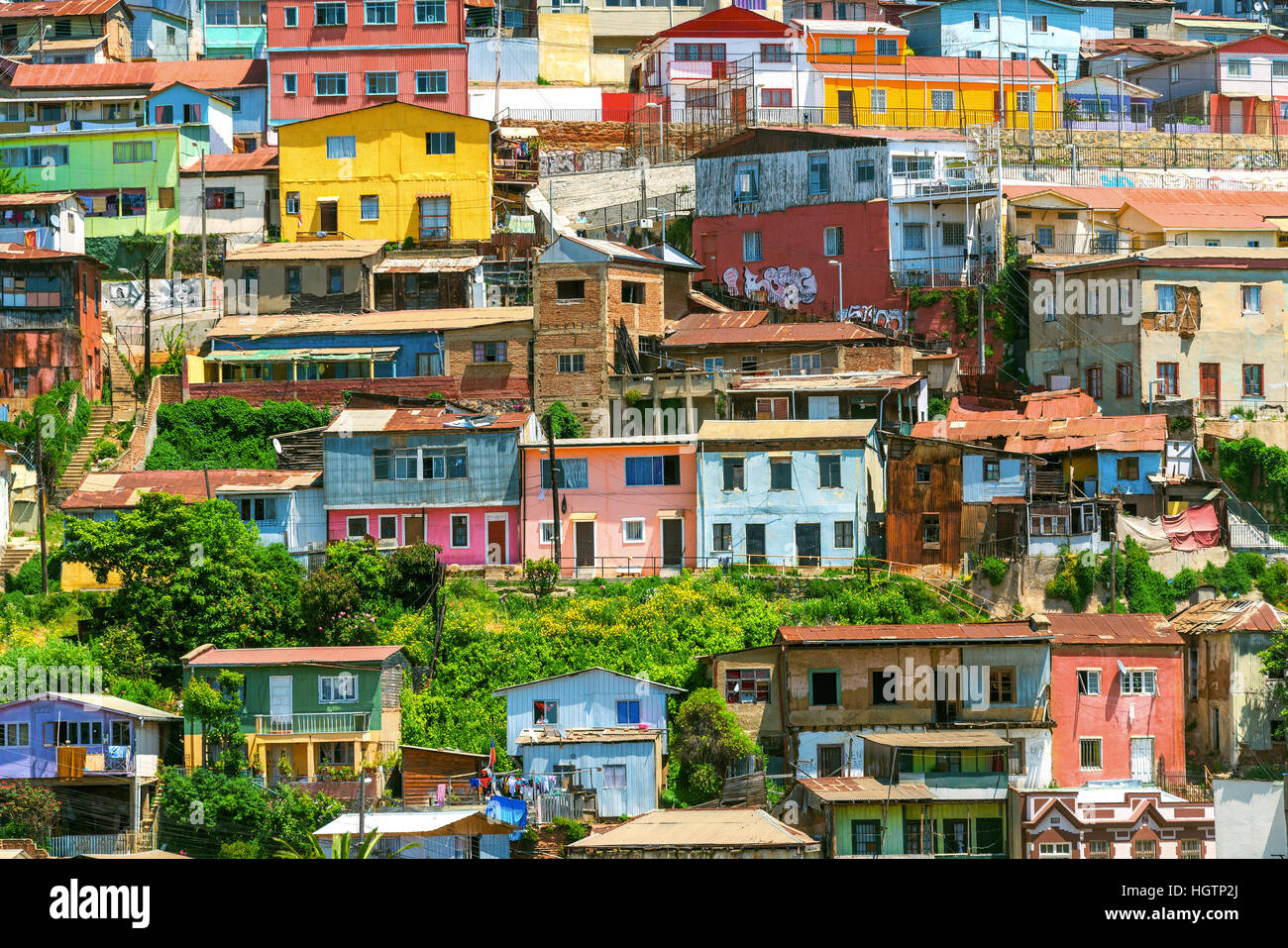 Case colorate di Valparaiso Foto Stock