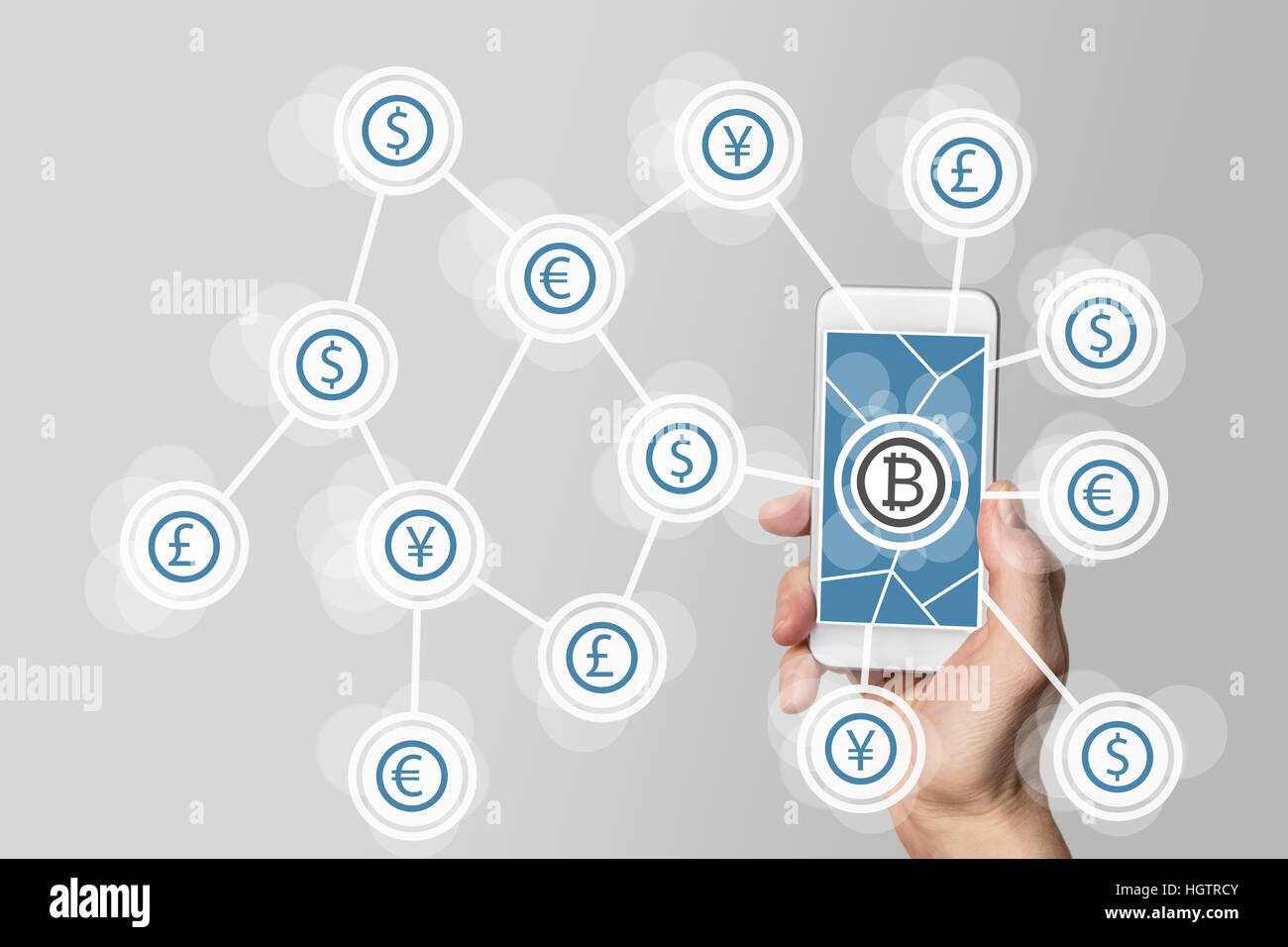 Blockchain bitcoin e la tecnologia come esempio per crypto-moneta Foto Stock