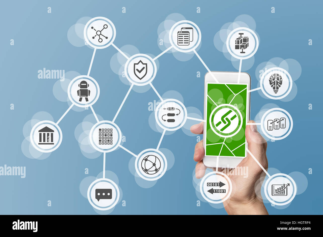 Blockchain e di mobile computing di sfondo Foto Stock