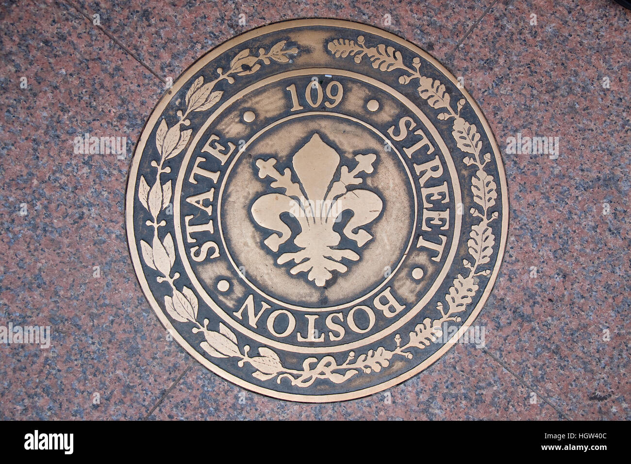 Strada Statale 109 di fognature coperchio, Freedom Trail di Boston Foto Stock
