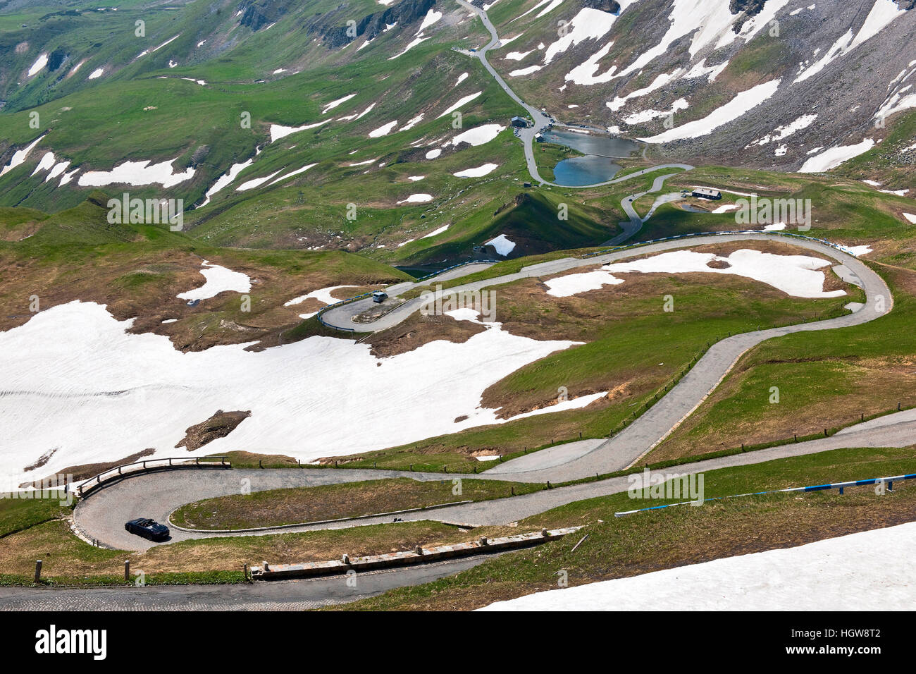 Vecchia strada alpina di Grossglockner, strada tortuosa, Kaernten, ?Tirolo Est, Austria, Europa Foto Stock