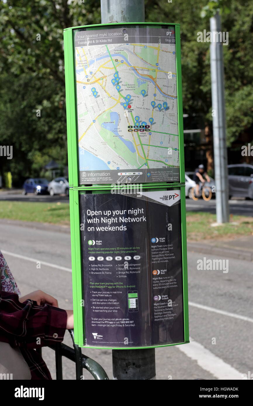 Il percorso del tram sign in Melbourne Victoria Australia Foto Stock