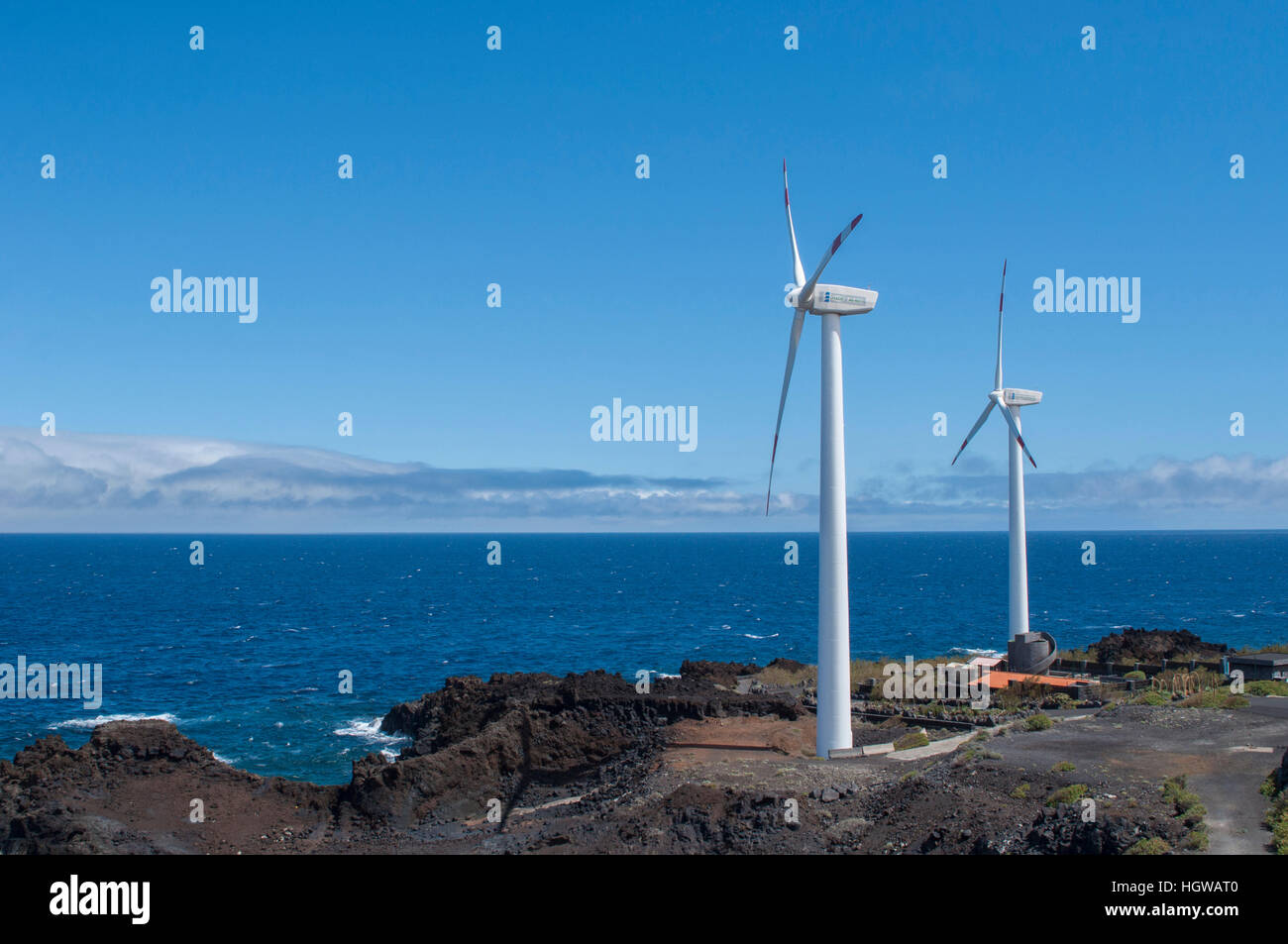 Wind power station, Oceano Atlantico Isole Canarie La Palma, Aeroporto, Spagna Foto Stock