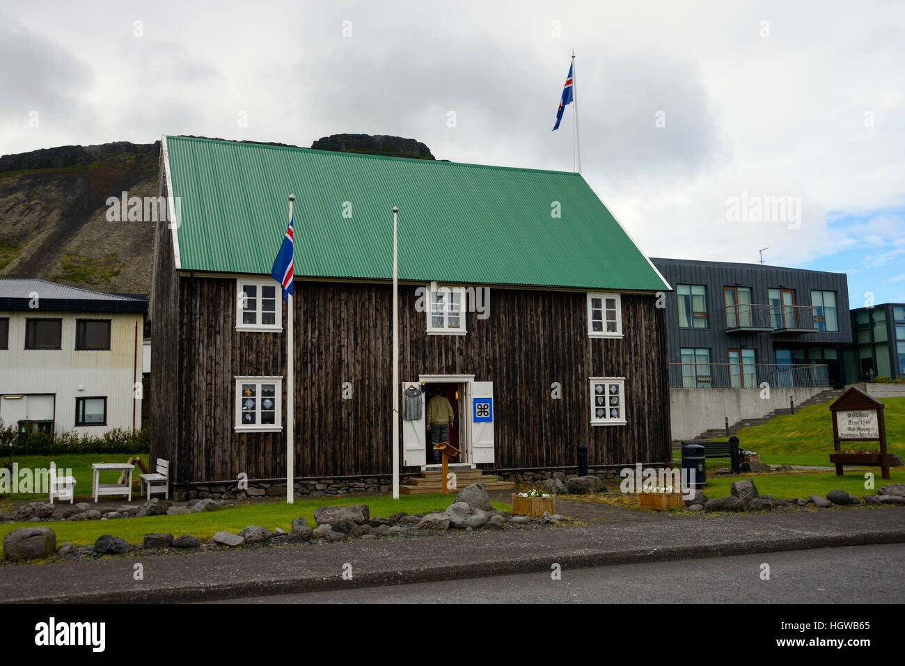 La Saga di Centro, Pakkhus, museo, Grundarfjordur, Snaefellsnes peninsula, Islanda Foto Stock