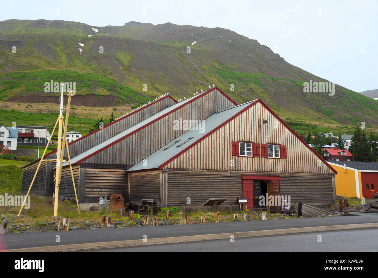 Il Boathouse, le aringhe era Museum, Sildarminjasafn, Siglufjörður Affitto, Islanda Foto Stock