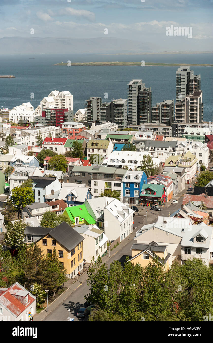 Vista del centro della città di Reykjavik dal di sopra. Foto Stock