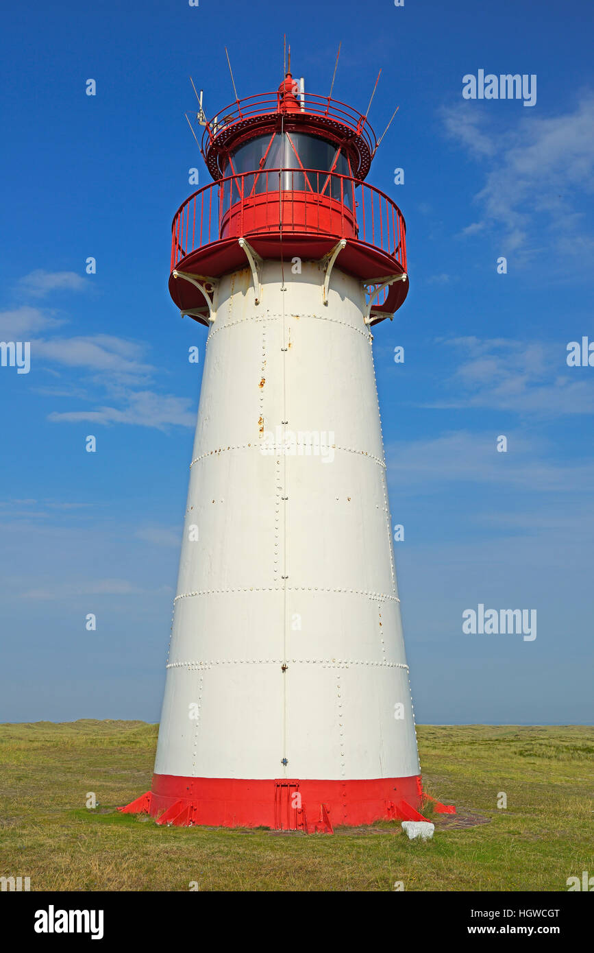Leuchtturm List-West, Ellenbogen, Sylt, nordfriesische isole, Nordfriesland, Schleswig-Holstein, Germania Foto Stock