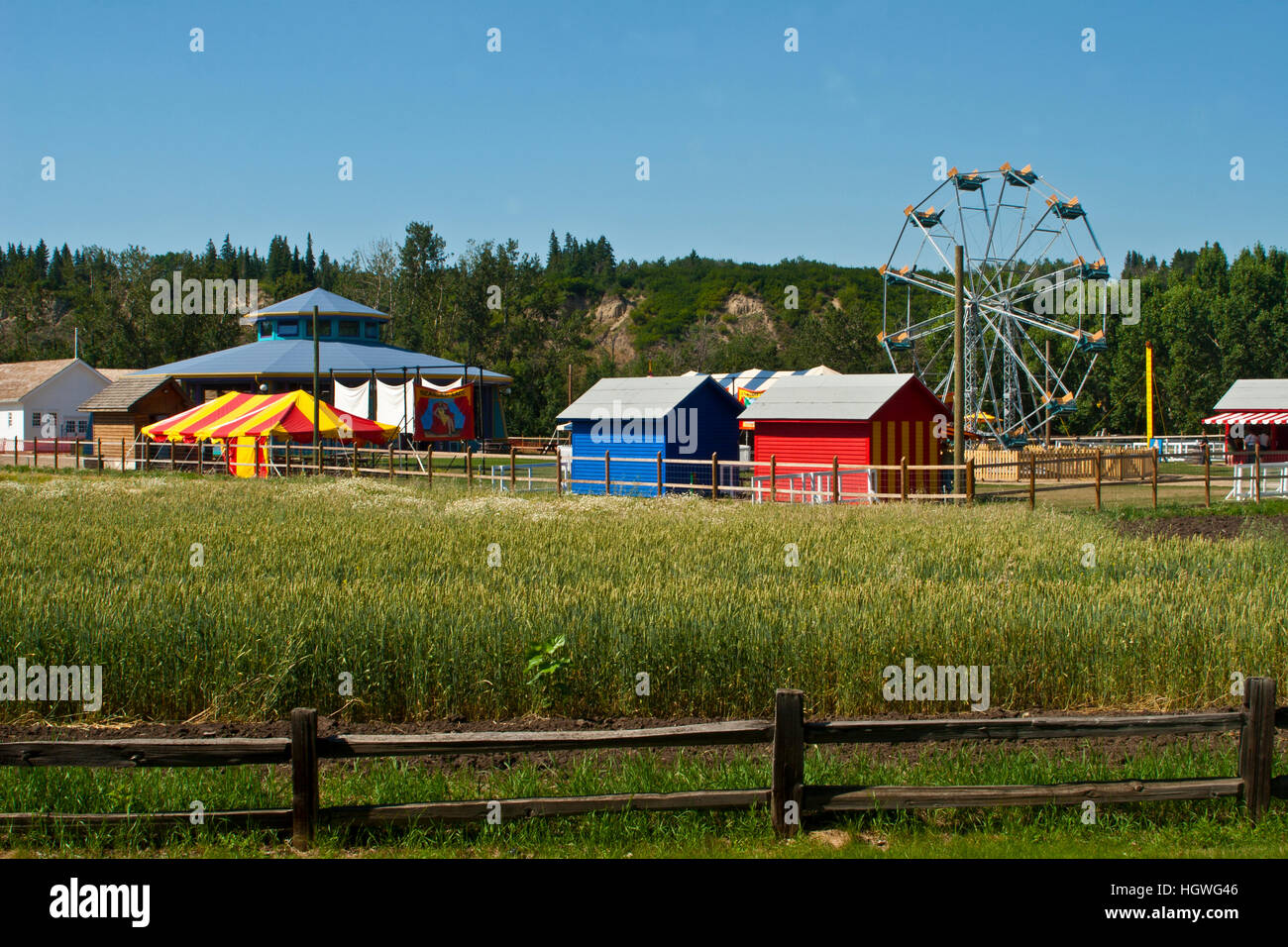 Fort Edmonton, Alberta, Canada, è una ricostruzione del XIX e agli inizi del XX secolo British fort che divenne Edmonton Foto Stock