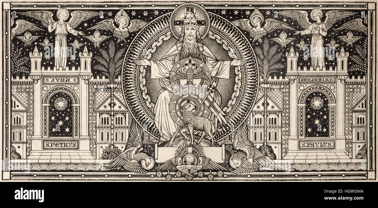 BRATISLAVA, SLOVACCHIA, novembre - 21, 2016: la litografia della Santissima Trinità in Missale Romanum Foto Stock
