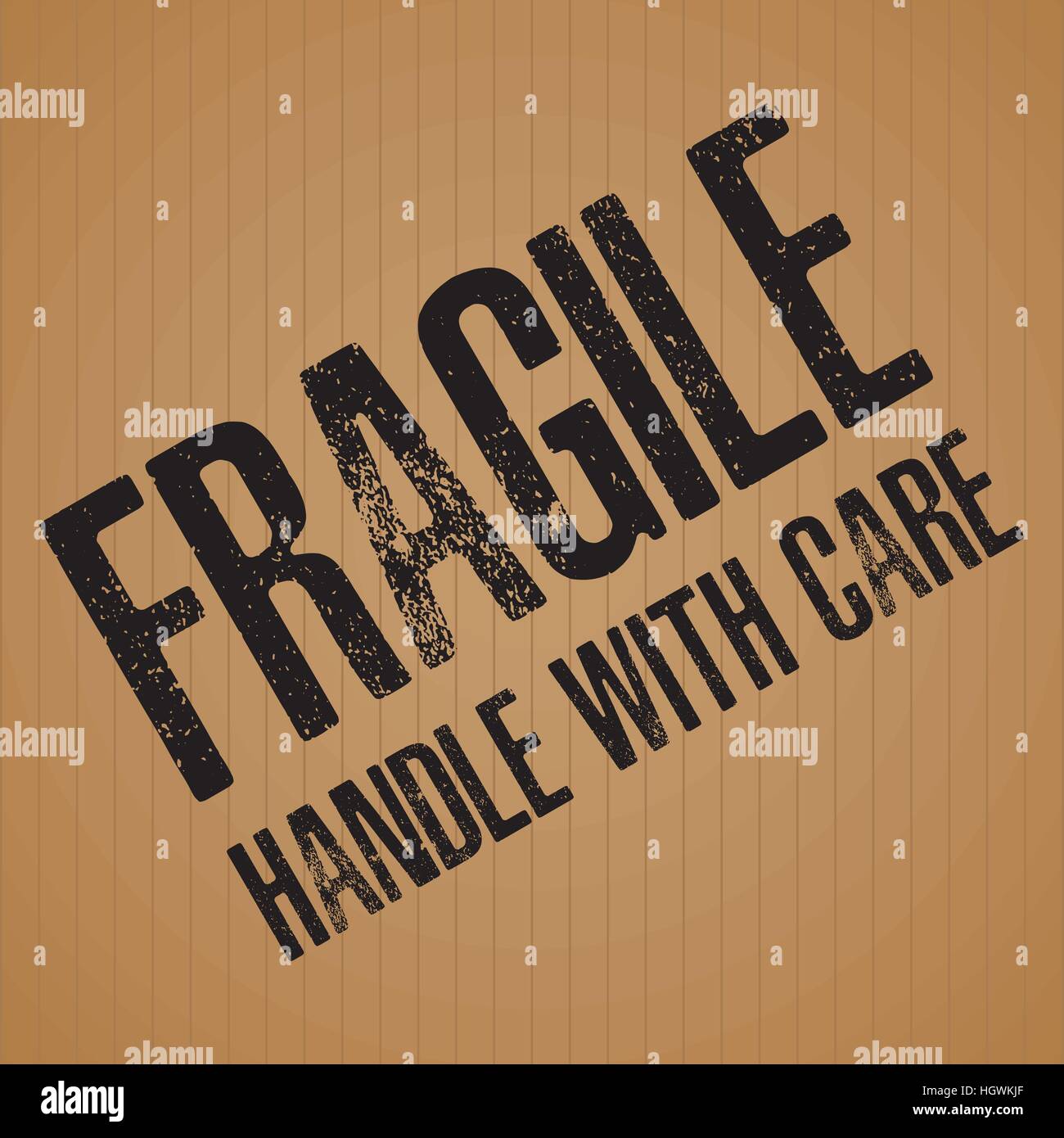 Con fragile maneggiare con cura sul cartoncino marrone sfondo texture. Illustrazione Vettoriale