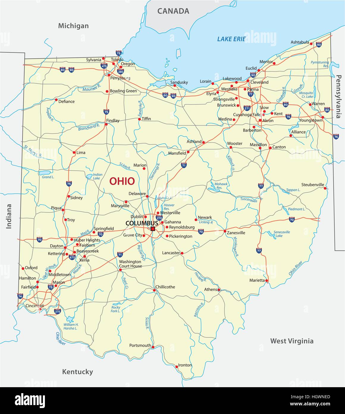 Mappa stradale di Ohio Illustrazione Vettoriale