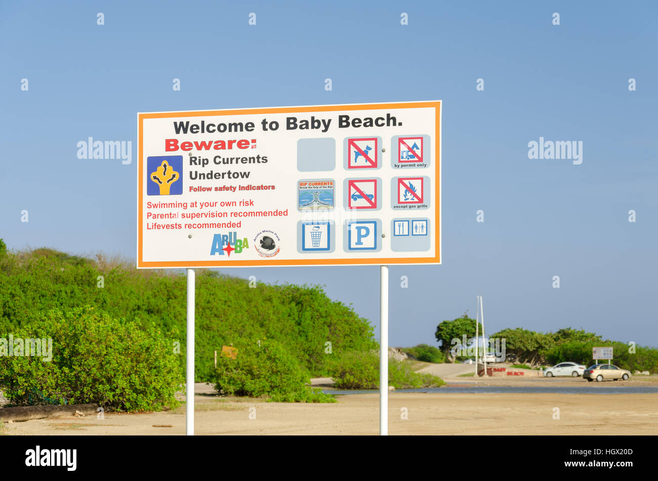 Aruba, dei Caraibi - 26 Settembre 2012: ingresso vista del baby beach ad Aruba isola del Mar dei Caraibi Foto Stock