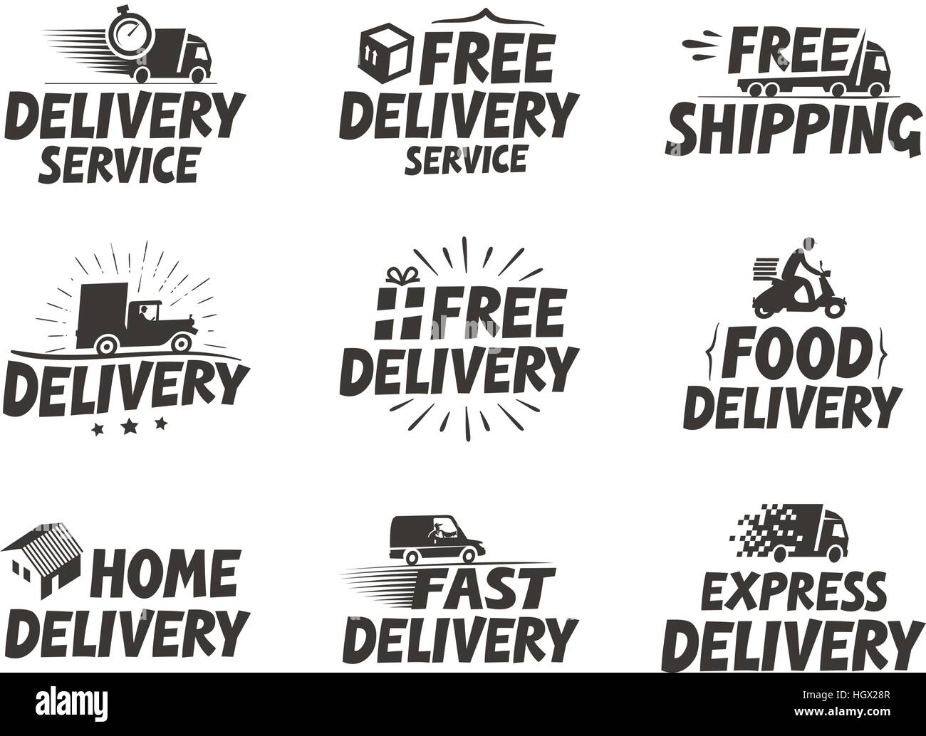 Consegna rapida, set di icone. Spedizione gratuita simbolo. Illustrazione Vettoriale Illustrazione Vettoriale