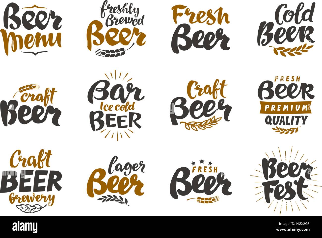 Logo della birra. Vettore le etichette e le icone. Elementi di una collezione di design del menu di ristorante, caffetteria o bar, pub Illustrazione Vettoriale