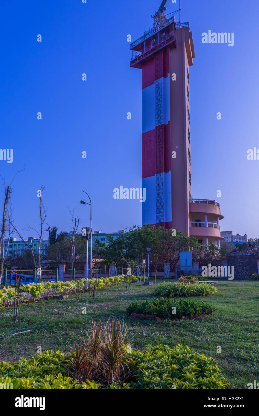 Vista della casa di luce, Marina Beach, Chennai, India. Jan 2016 Foto Stock