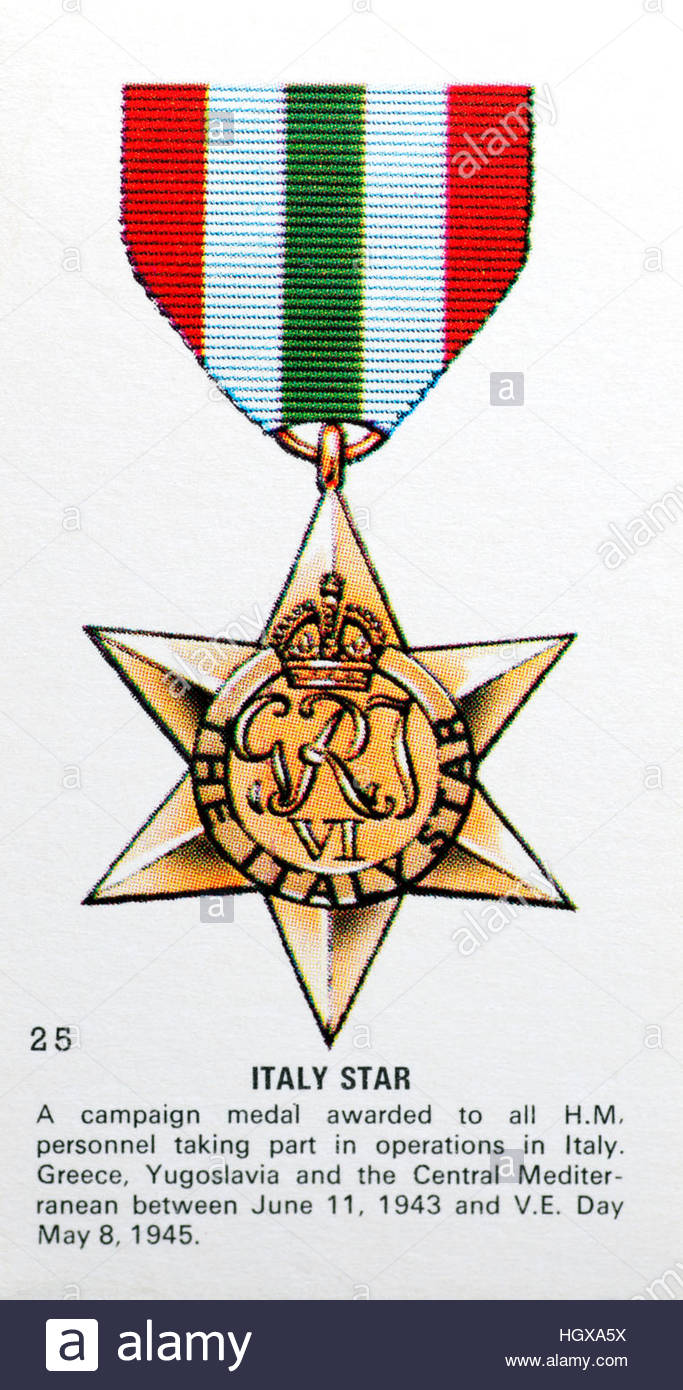 Stella d'Italia, British medaglia al personale impegnato nel Teatro Mediterraneo tra 1943 e V.E. Giorno Foto Stock