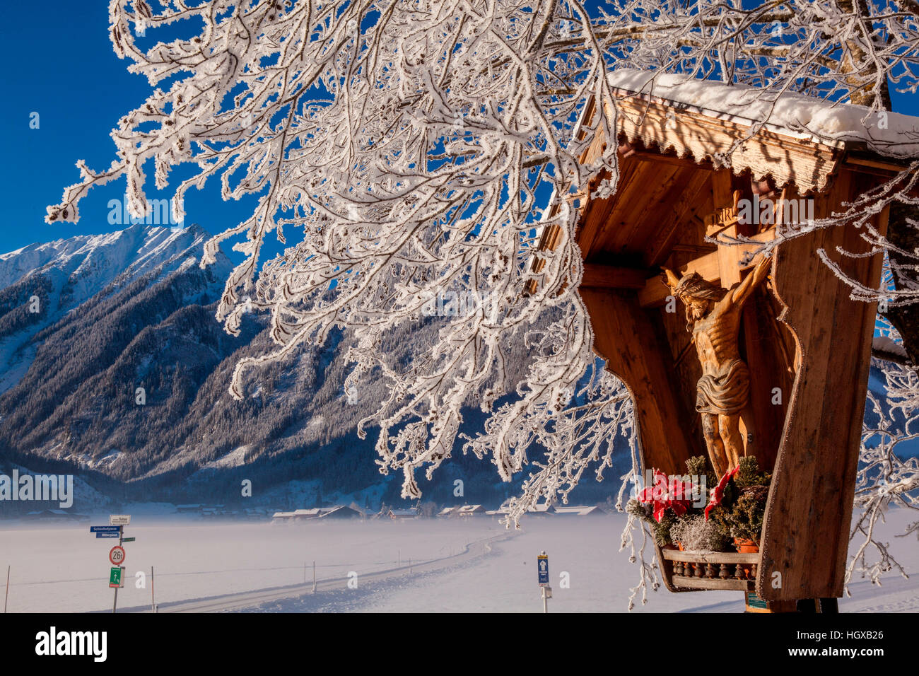 Inverno mattina, Neukirchen, del Pinzgau, Austria Foto Stock
