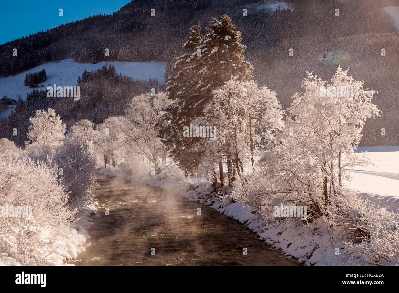 Inverno mattina, Neukirchen, del Pinzgau, Austria Foto Stock