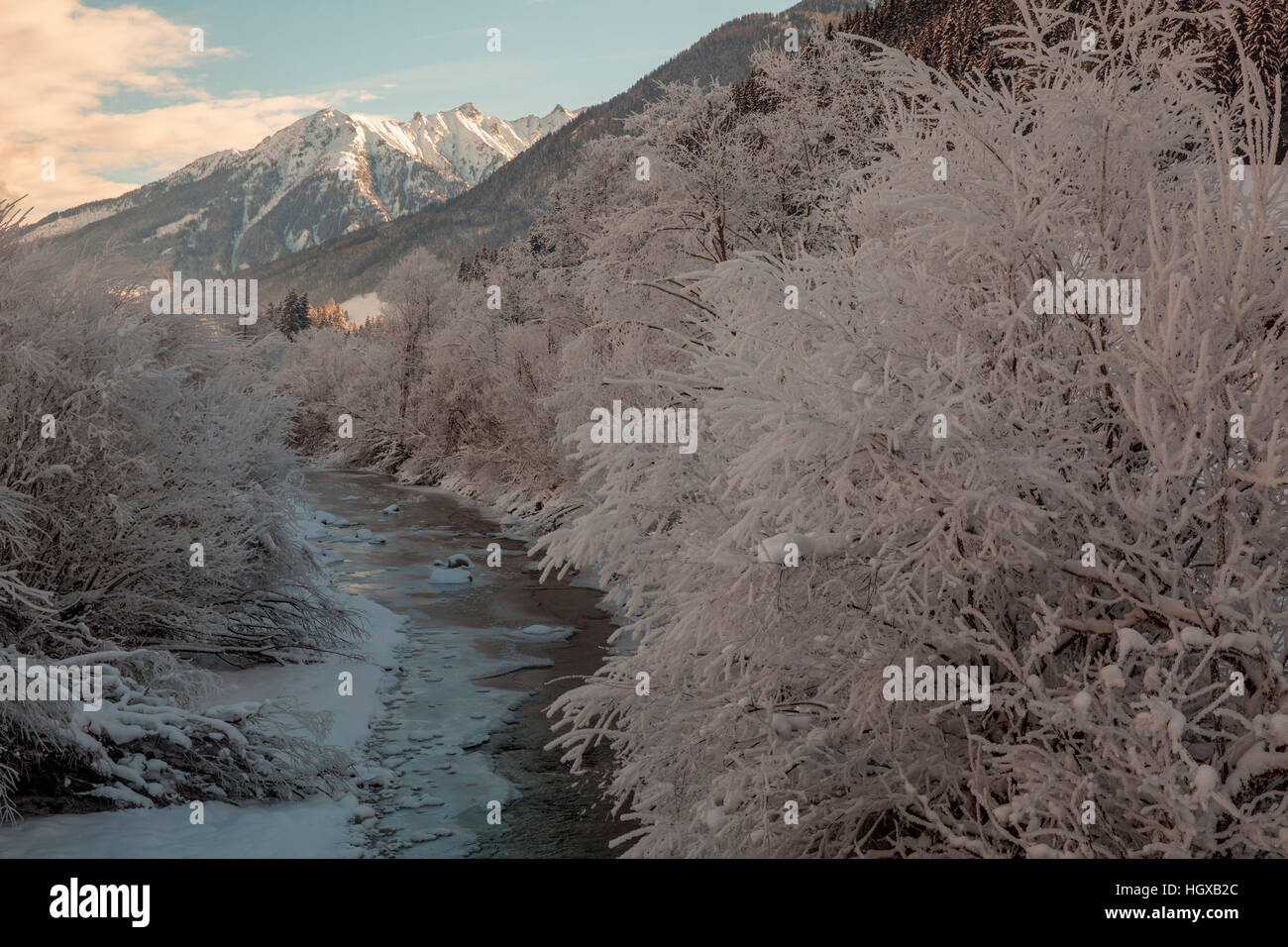 Inverno mattina, Neukirchen, del Pinzgau, Austria Foto Stock