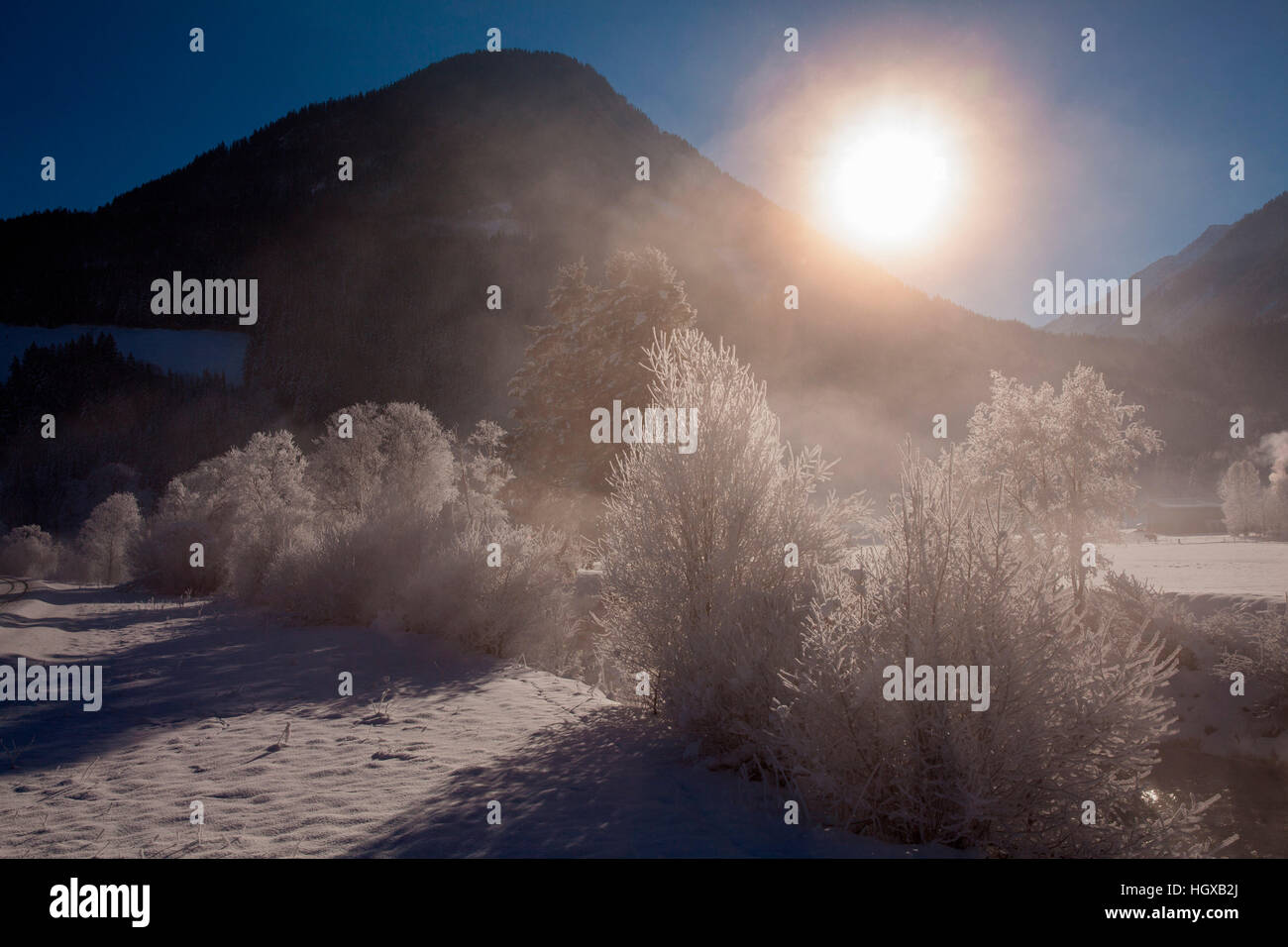 Inverno mattina, Neukirchen, del Pinzgau, Austria Foto Stock