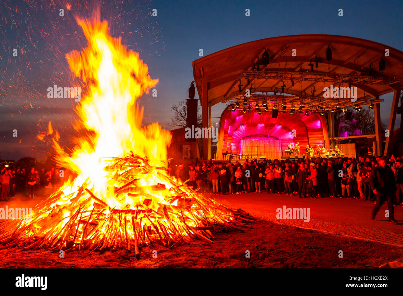 Walpurgis fire, Skansen Museum, Stoccolma, Svezia Foto Stock